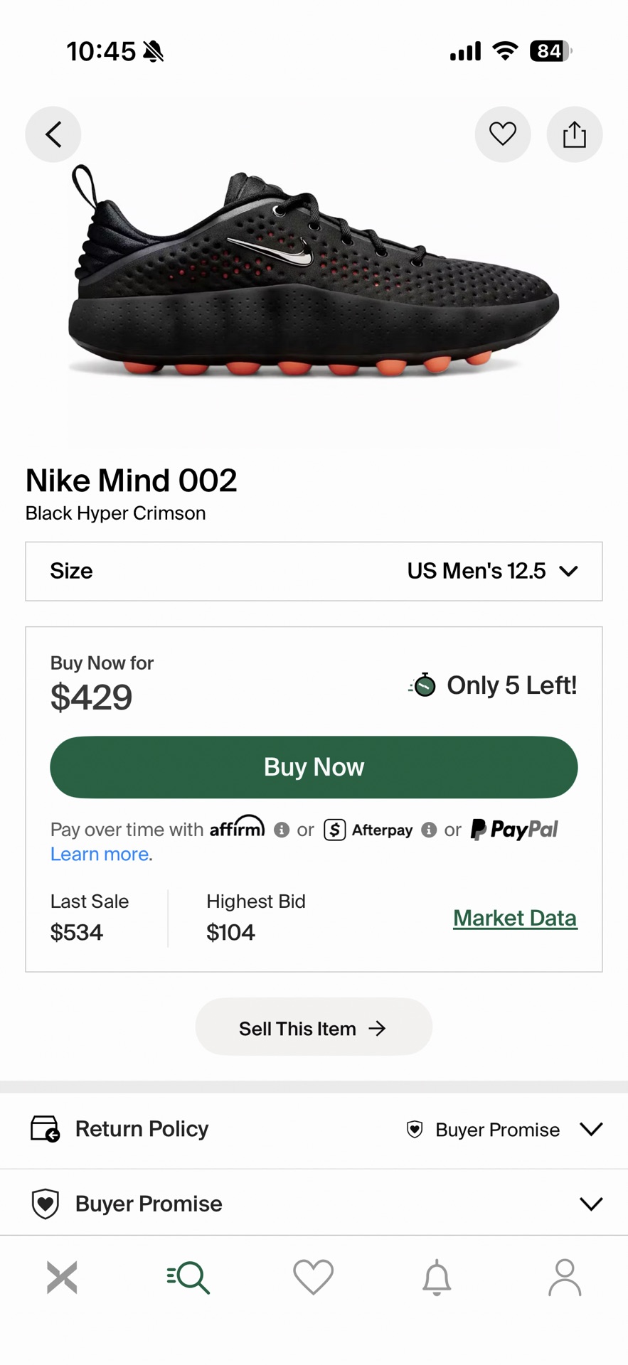 Nike Mind 002 Black Crimson Size US 12.5 - Image 4