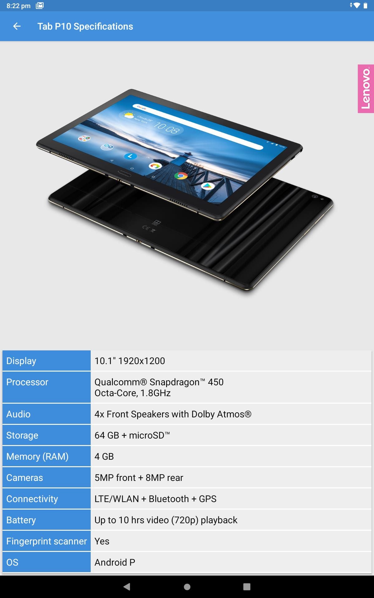 Lenovo Tab P10 - Image 1