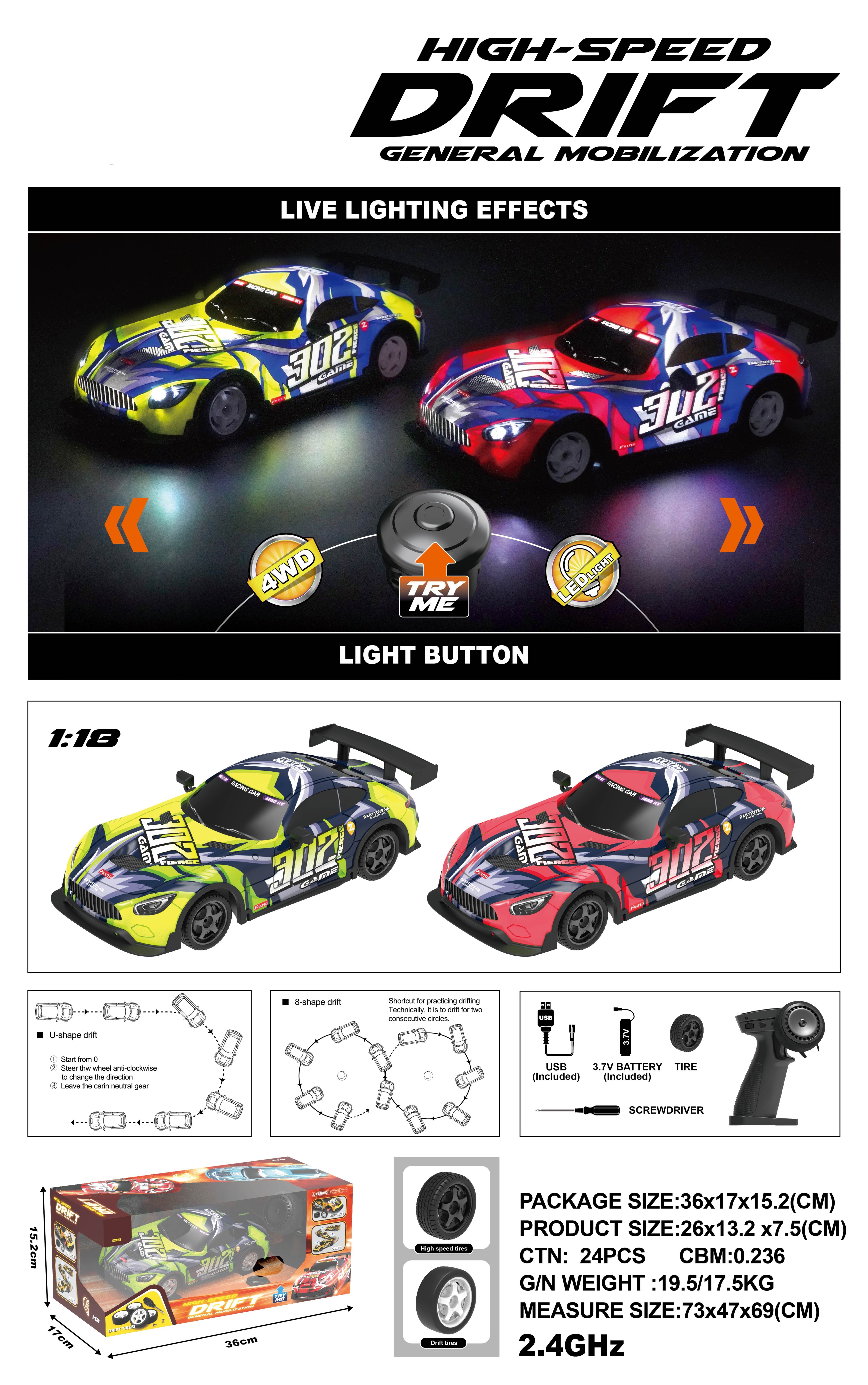 High-Speed Drift RC Car 1:18 with LED Lights – 2.4GHz - Image 4