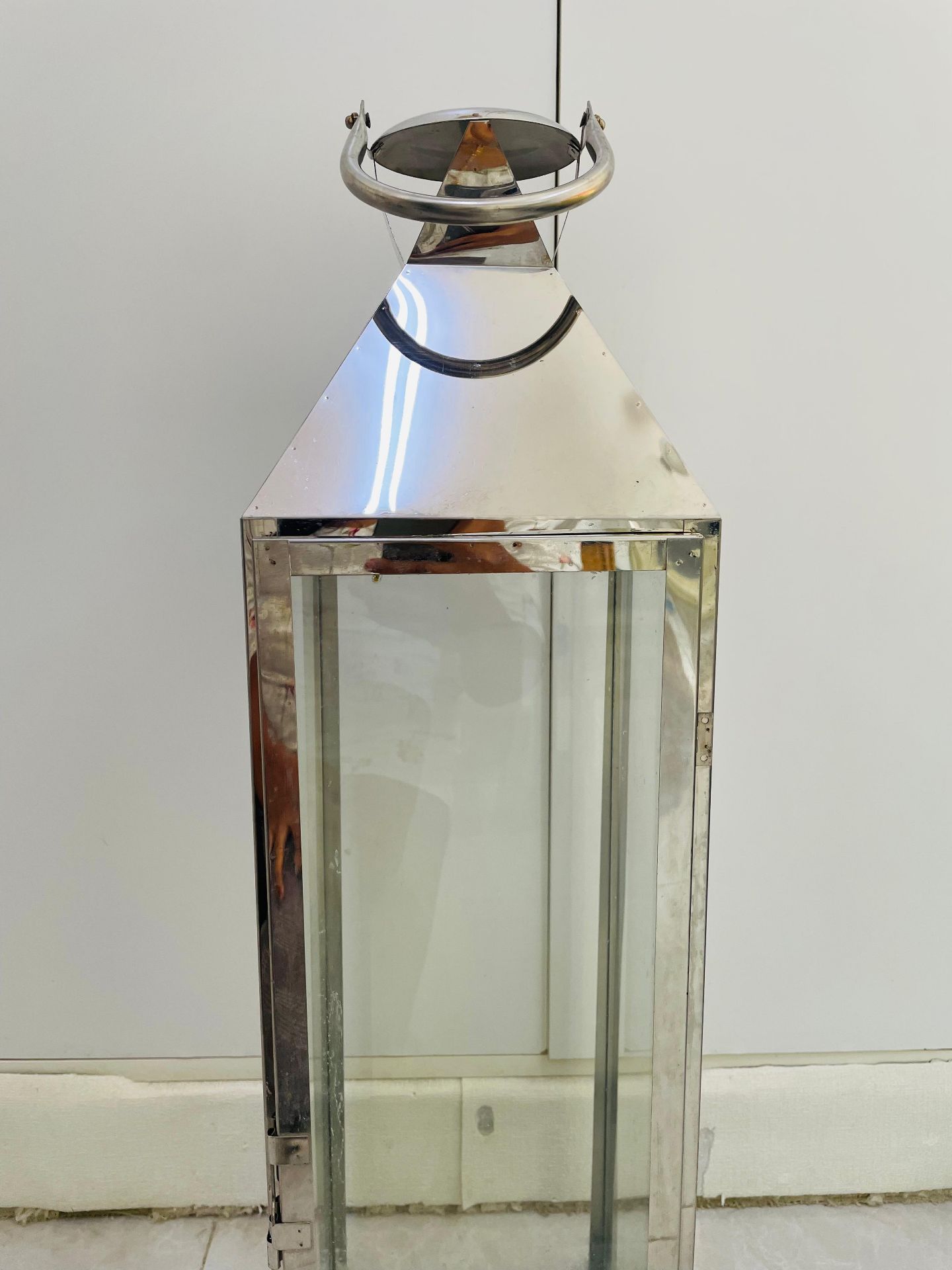 Silver lantern candle holder with candle - Image 8