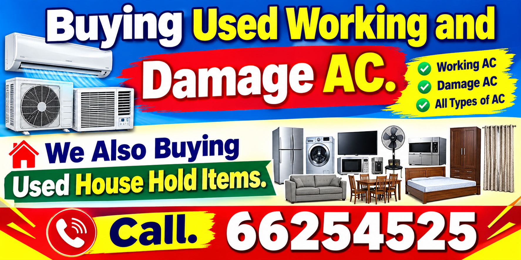 Buying used house hold items working and damage Ac