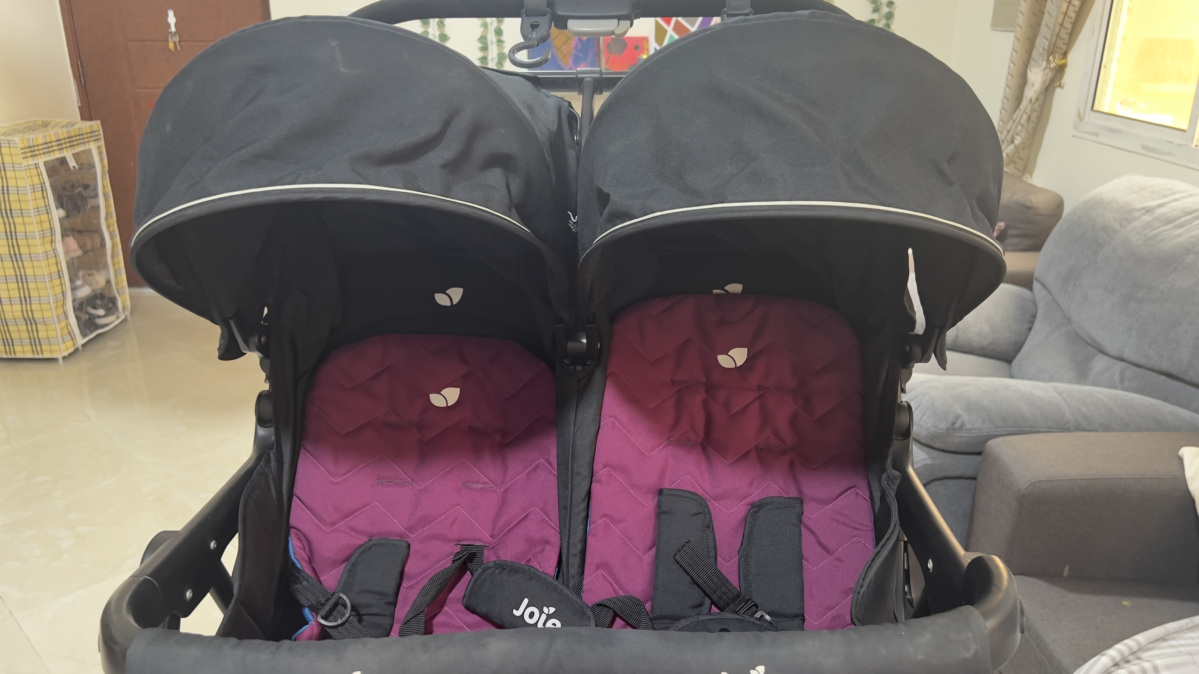 Joie Aire Twin Double Stroller – Pink & Black | Good Condition - Image 6