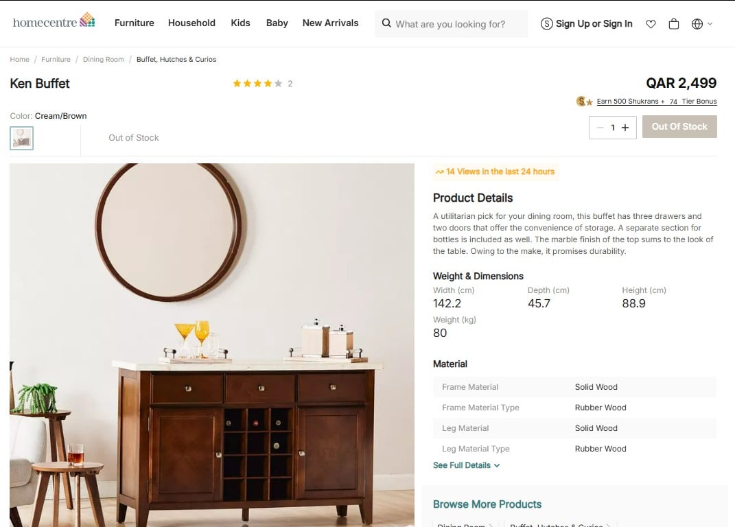 Home Centre Ken Buffet Table | Marble Top | Solid Wood |Dining Storage - Image 2