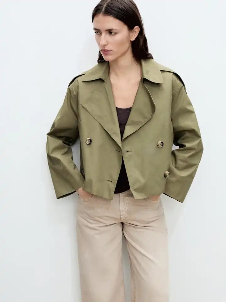 Mango Double-Breasted Cropped Trench-coat  - Image 4