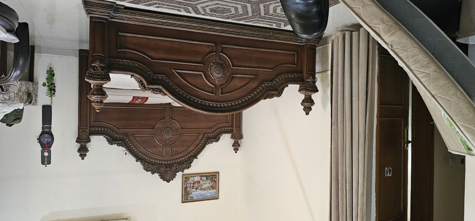 Wooden King Bed with mattress with pillows  - Image 5