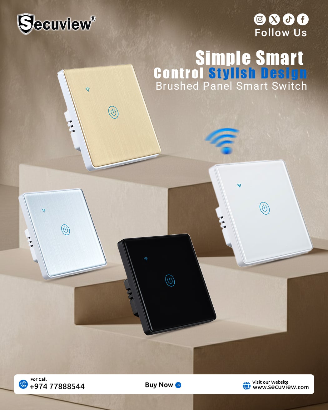 Secuview One Gang Brushed Panel Smart Switch With Plastic Border - Image 1