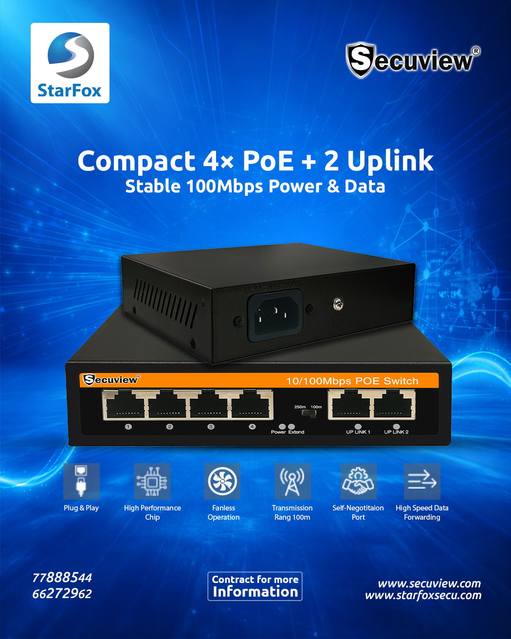 Secuview 4x PoE + 2x Uplink | Reliable100Mbps Connectivity. - Image 1