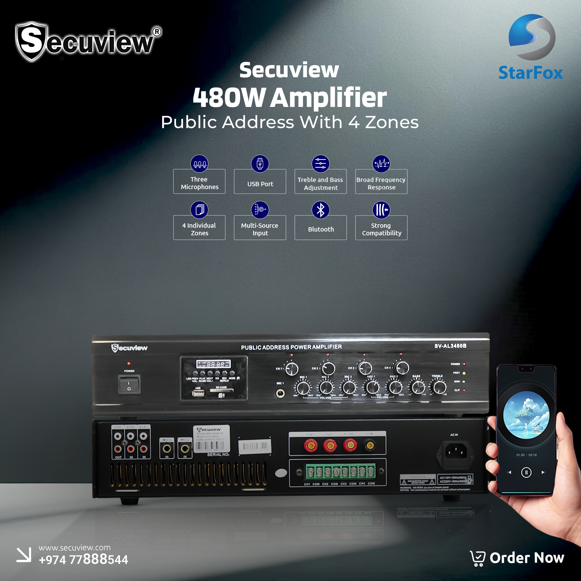 Secuview 480W Public Address Amplifier (4 Zones) - Image 1