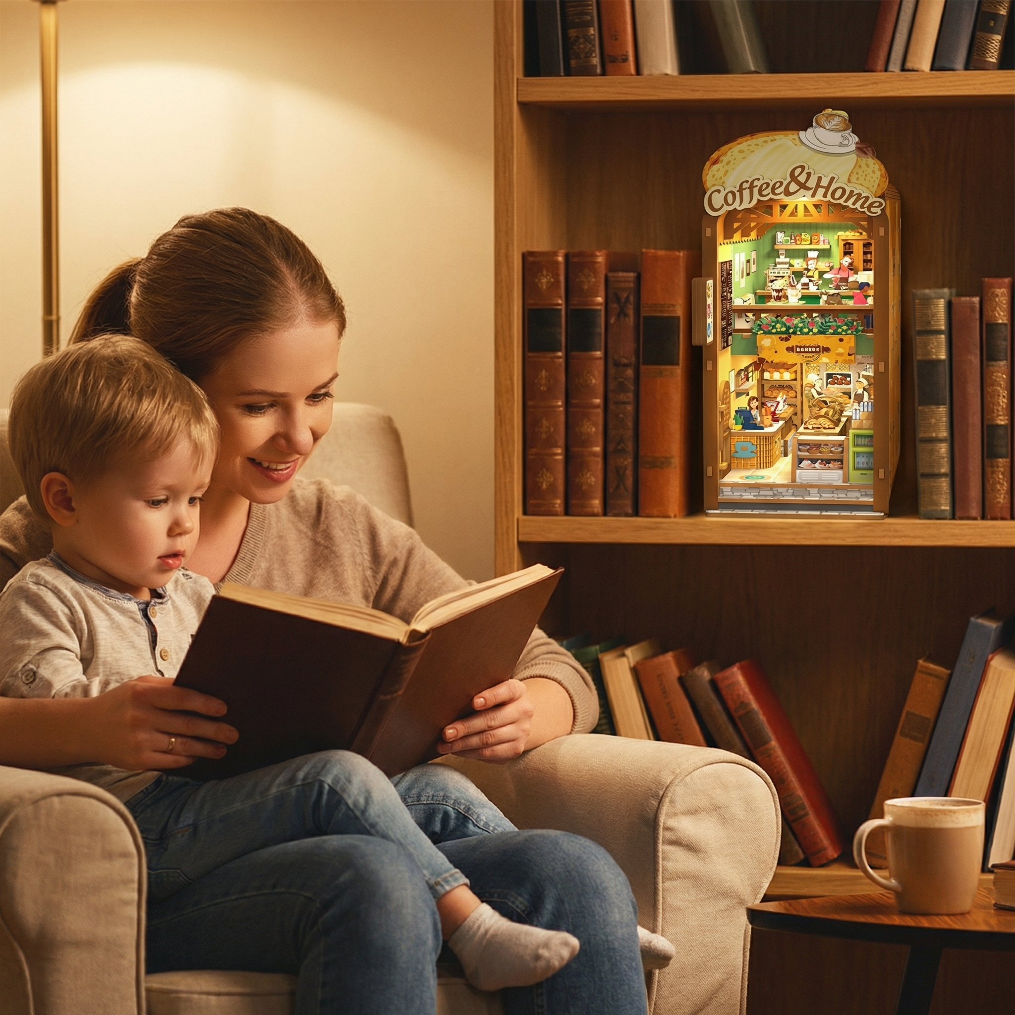 Book Nook DIY Mini Library with LED Light – Coffee & Magical - Image 5