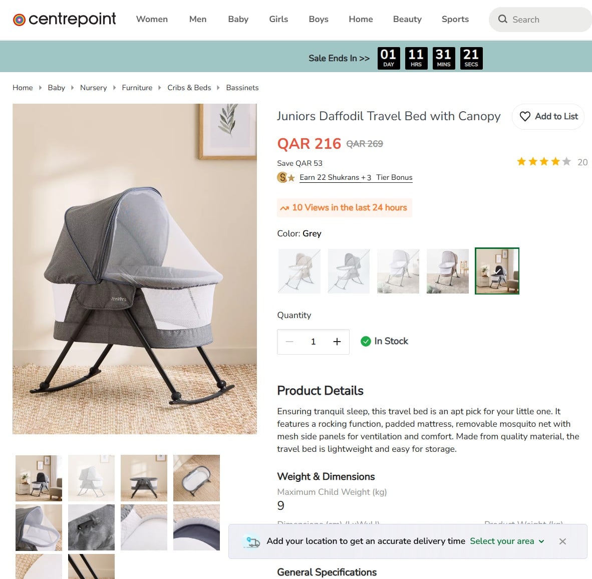 BABY BED_Rarely USED - Juniors Daffodil Travel Bed with Canopy - Image 2