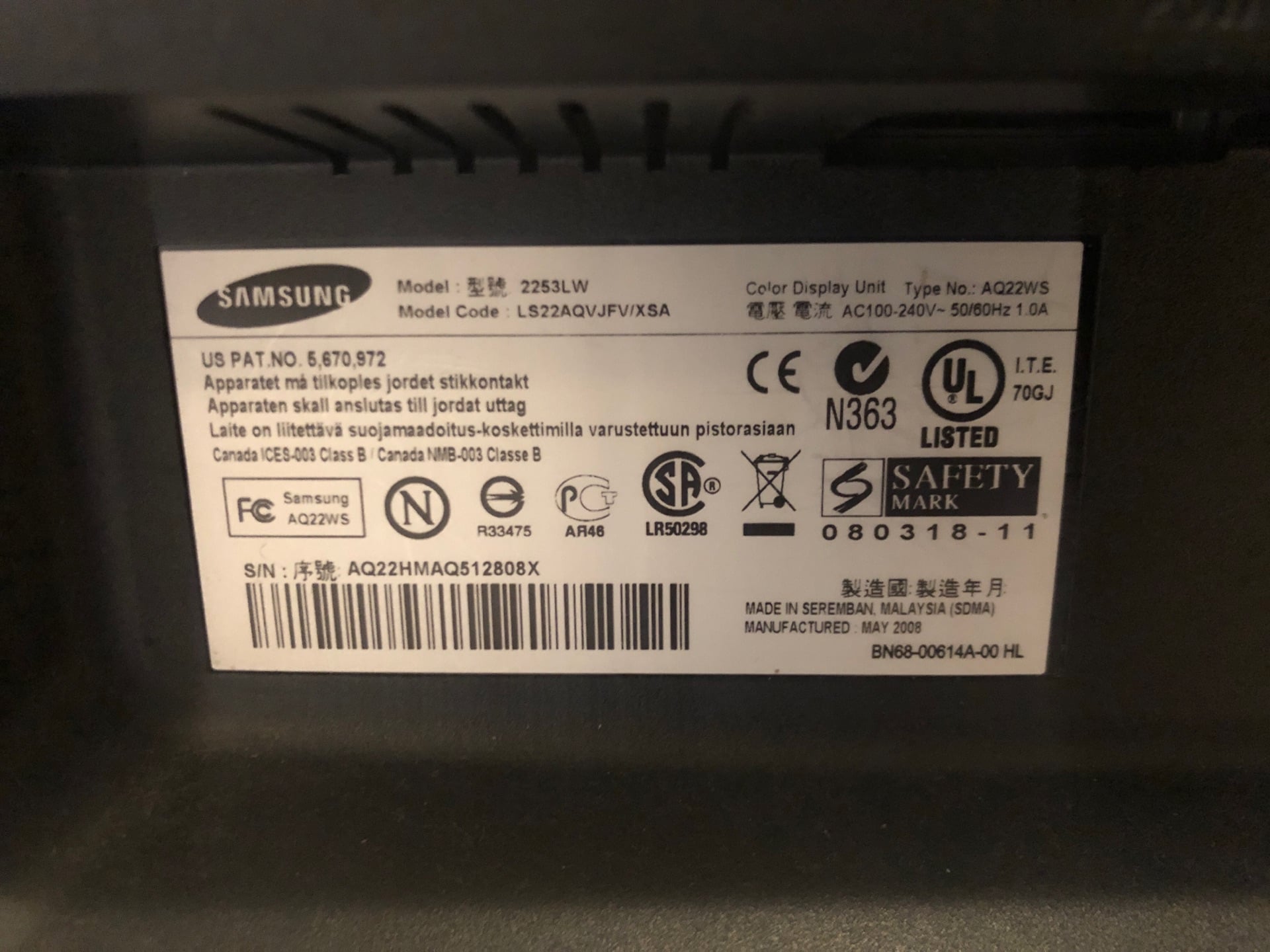 Samsung Monitor Model 2253LW - Image 3