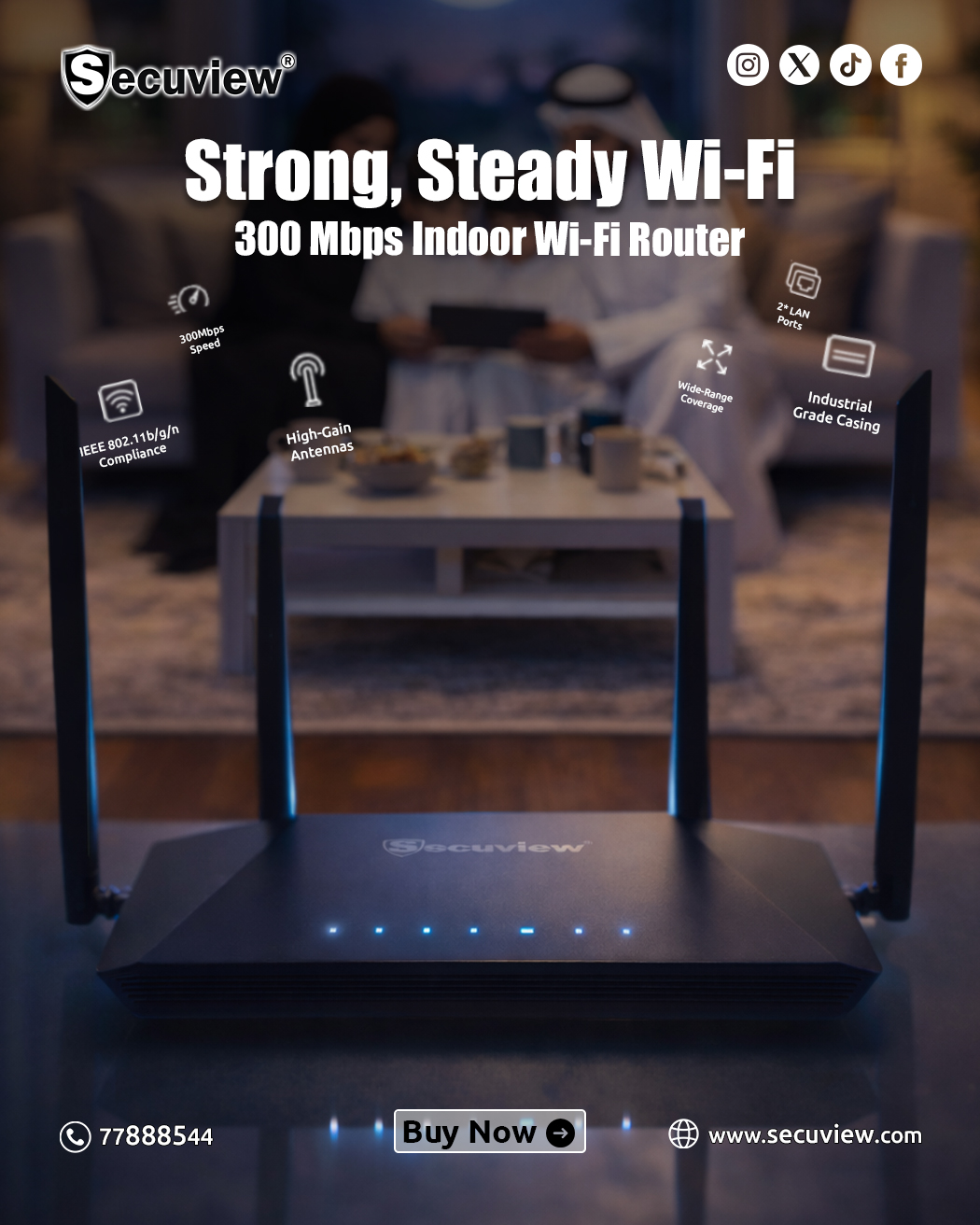 Secuview Indoor Wi-Fi Router | 2.4GHz 300Mbps Performance. - Image 1