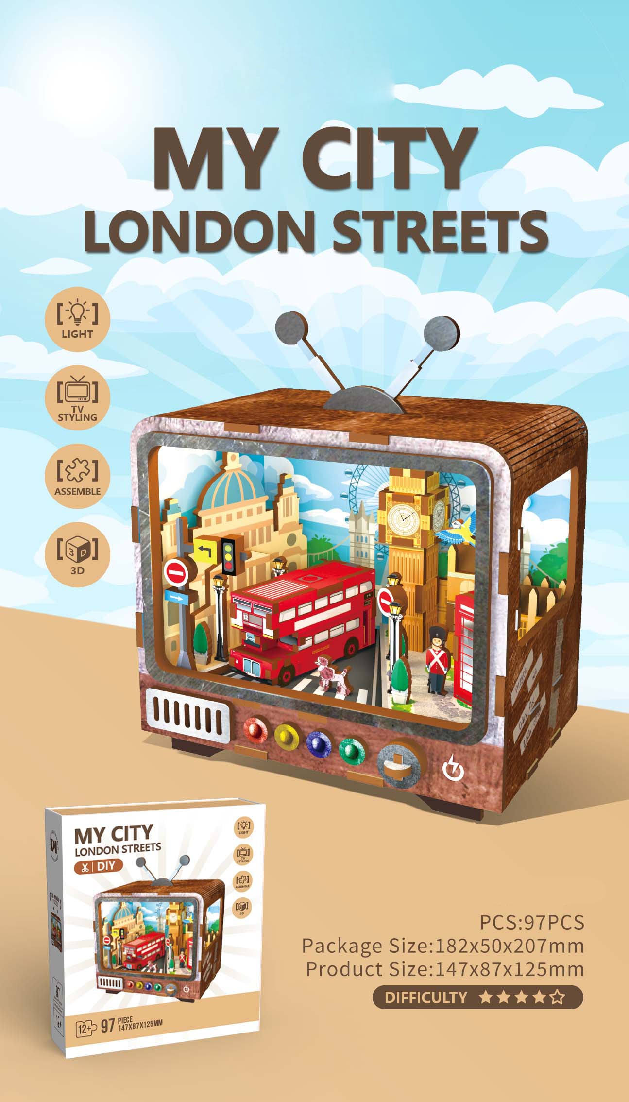 My City DIY Mini TV Scene with Light – London (72Qar) & Paris(68) - Image 1