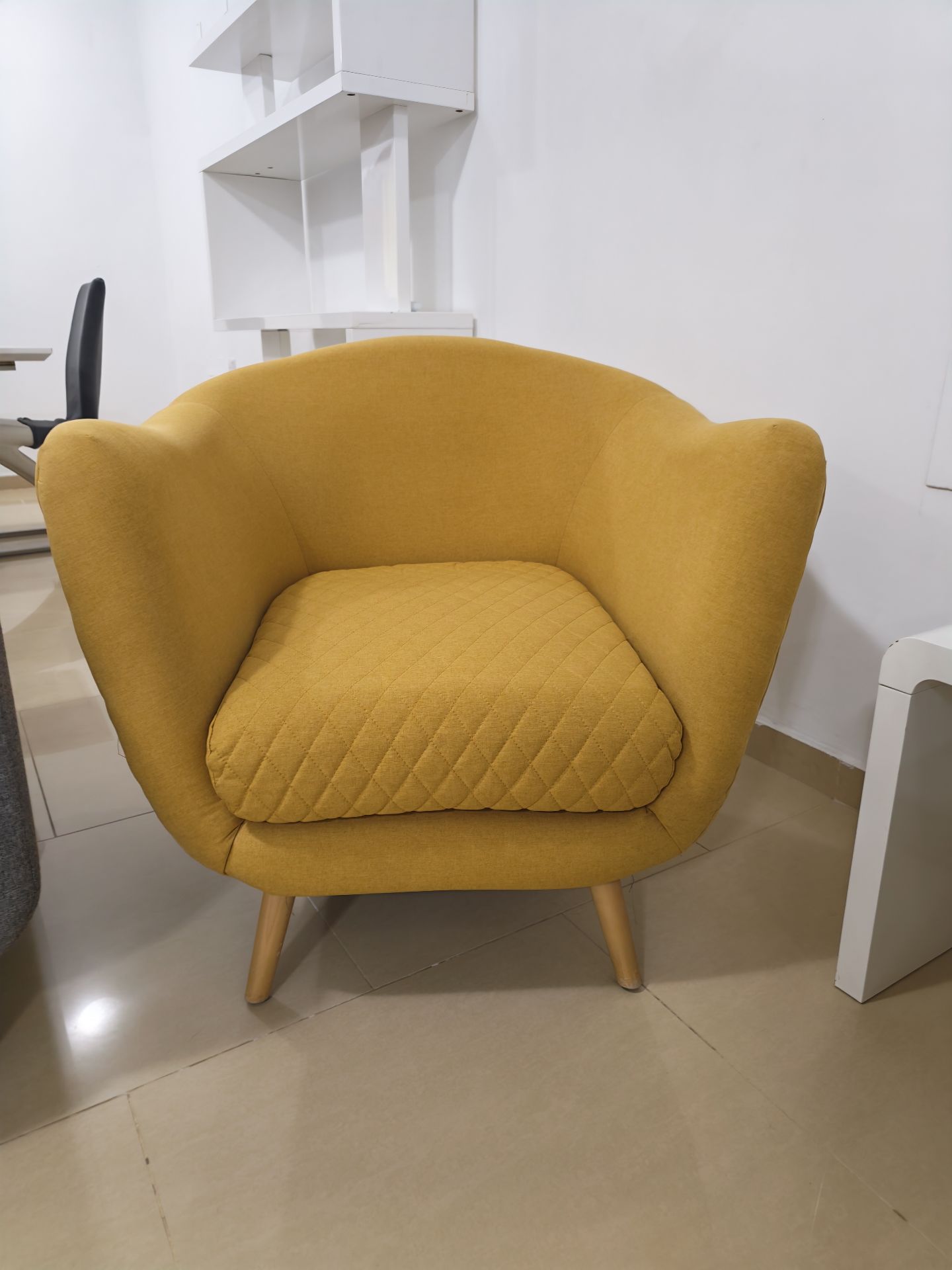 Modern Mustard Yellow Accent Chair – Scandi Style - Image 2
