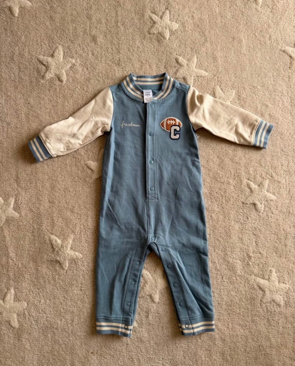 Carters jumpsuit light blue long sleeve footless 12 month - Image 3