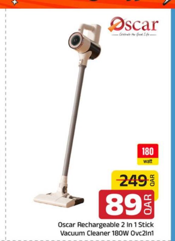Oscar Rechargeable 2 In 1 Stick Vacuum Cleaner 180W Ovc2In1