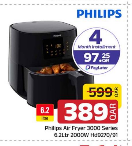Philips Air Fryer 3000 Series 6.2Ltr 2000W Hd9270/91