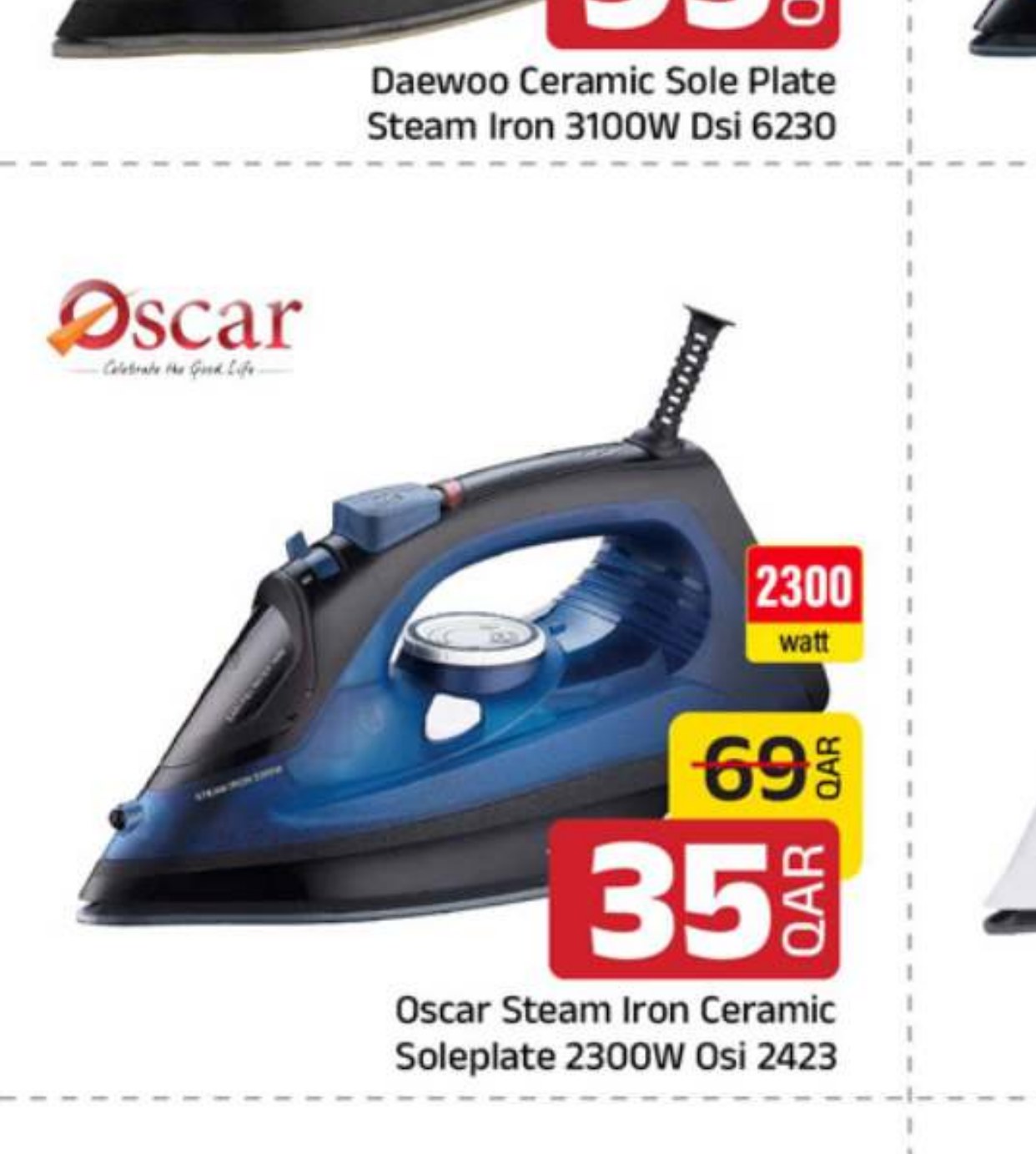 Oscar Steam Iron Ceramic Soleplate 2300W Osi 2423