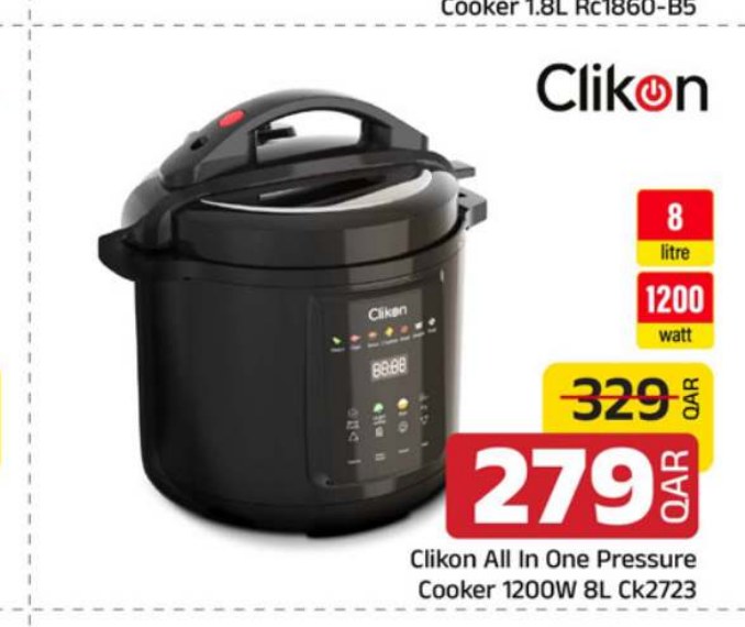Clikon All In One Pressure Cooker 1200W 8L Ck2723