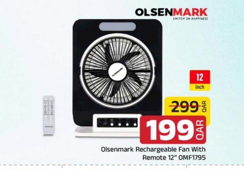 Olsenmark Rechargeable Fan With Remote 12" OMF1795