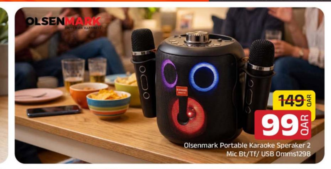 Olsenmark Portable Karaoke Speraker 2 Mic Bt/Tf/ USB Omms1298