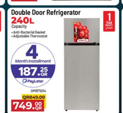Olsenmark Double Door Refrigerator 240L OMRF5014