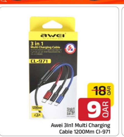 Awei 3In1 Multi Charging Cable 1200Mm Cl-971