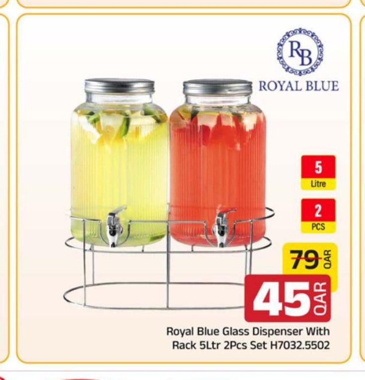Royal Blue Glass Dispenser With Rack 5Ltr 2Pcs Set H7032.5502