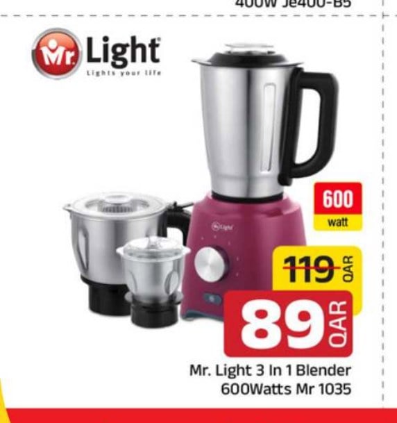 Mr. Light 3 In 1 Blender 600Watts Mr 1035