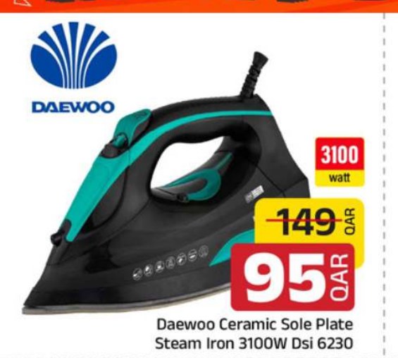Daewoo Ceramic Sole Plate Steam Iron 3100W Dsi 6230