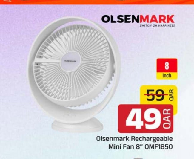 Olsenmark Rechargeable Mini Fan 8" OMF1850