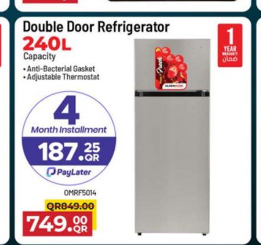 Double Door Refrigerator 240L Capacity OMRF5014