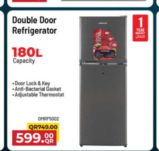 Double Door Refrigerator 180L Capacity OMRF5002