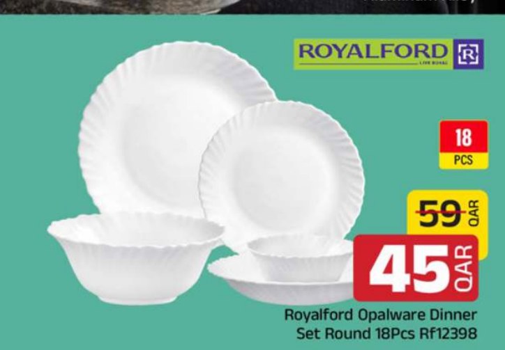 Royalford Opalware Dinner Set Round 18Pcs Rf12398