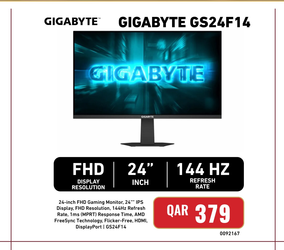 GIGABYTE GS24F14 24" FHD Gaming Monitor