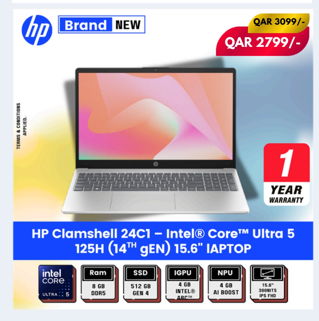HP Clamshell 24C1 – Intel® Core™ Ultra 5 125H (14TH GEN) 15.6" LAPTOP