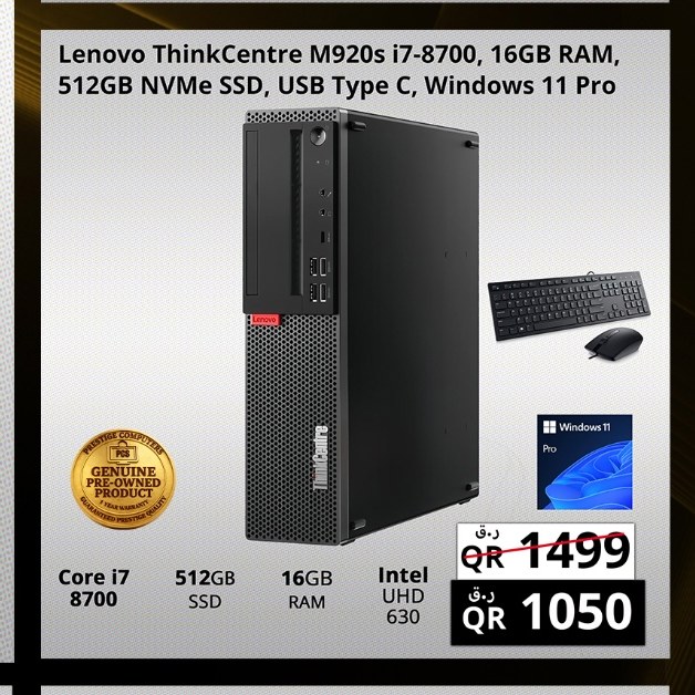 Lenovo ThinkCentre M920s i7-8700, 16GB RAM, 512GB NVMe SSD, USB Type C, Windows 11 Pro