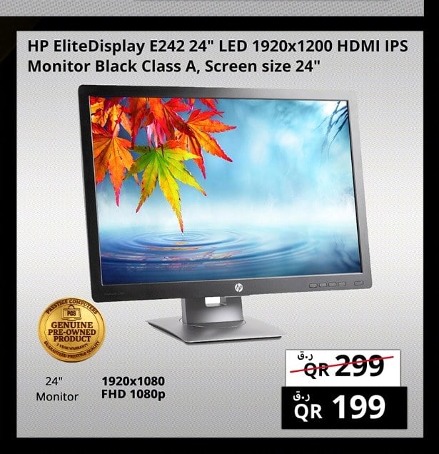 HP EliteDisplay E242 24" LED 1920x1200 HDMI IPS Monitor Black Class A, Screen size 24"
