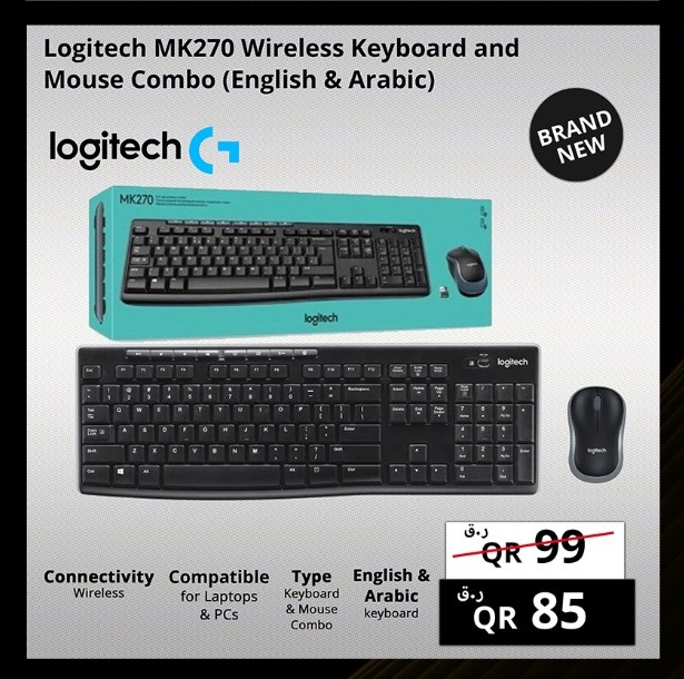 Logitech MK270 Wireless Keyboard and Mouse Combo (English & Arabic)