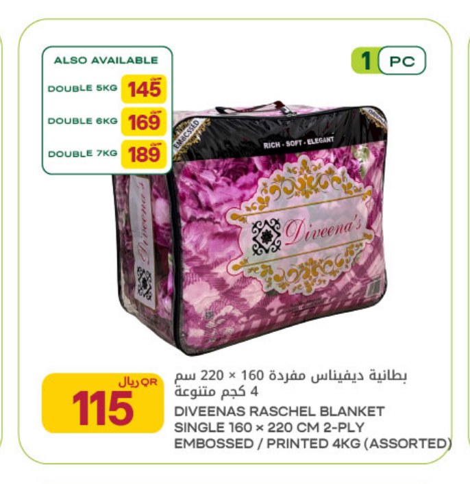 Diveenas Raschel Blanket Single 160 × 220 CM 2-Ply Embossed / Printed 4KG (Assorted)