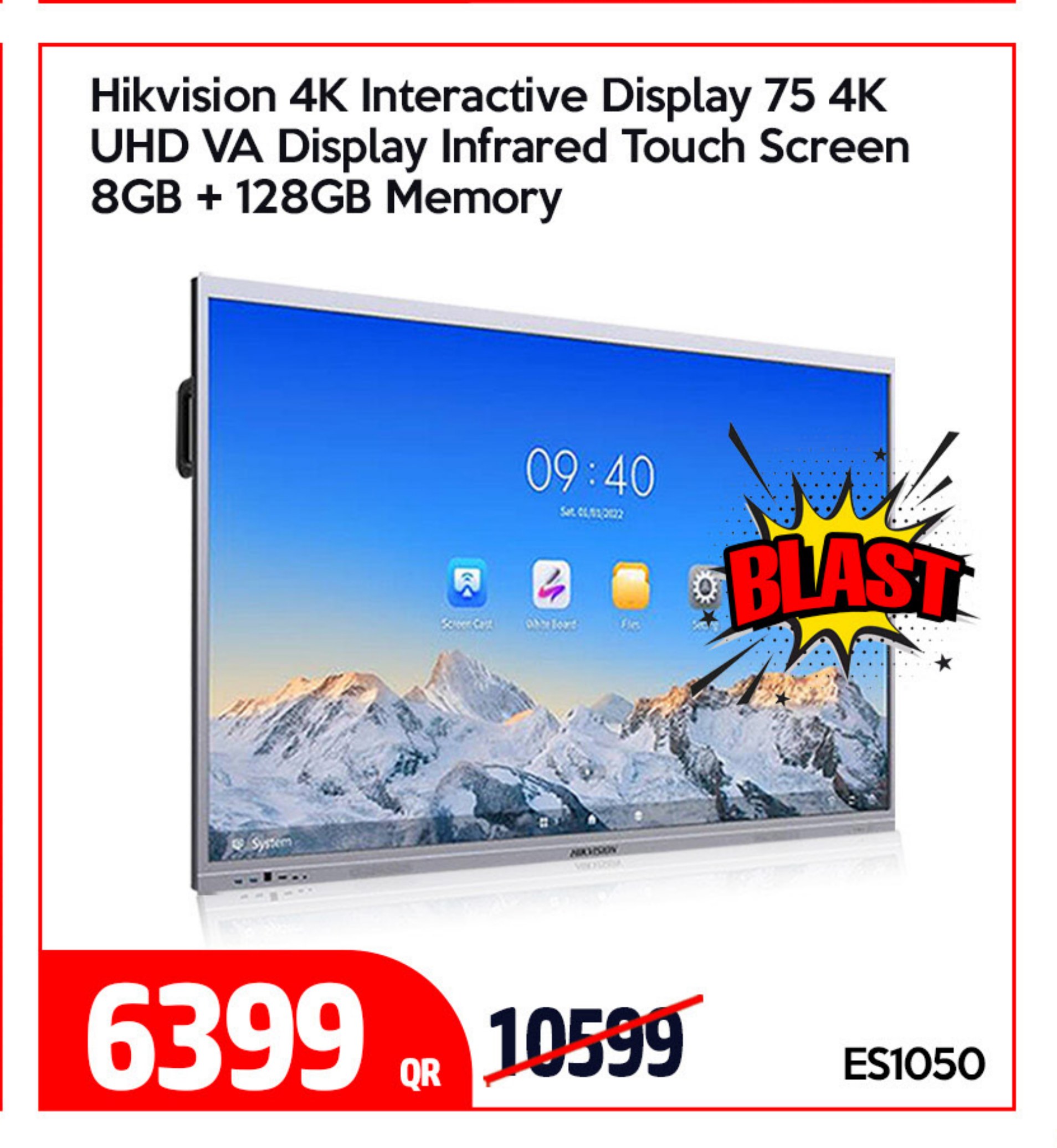 Hikvision 4K Interactive Display 75 4K UHD VA Display Infrared Touch Screen 8GB + 128GB Memory