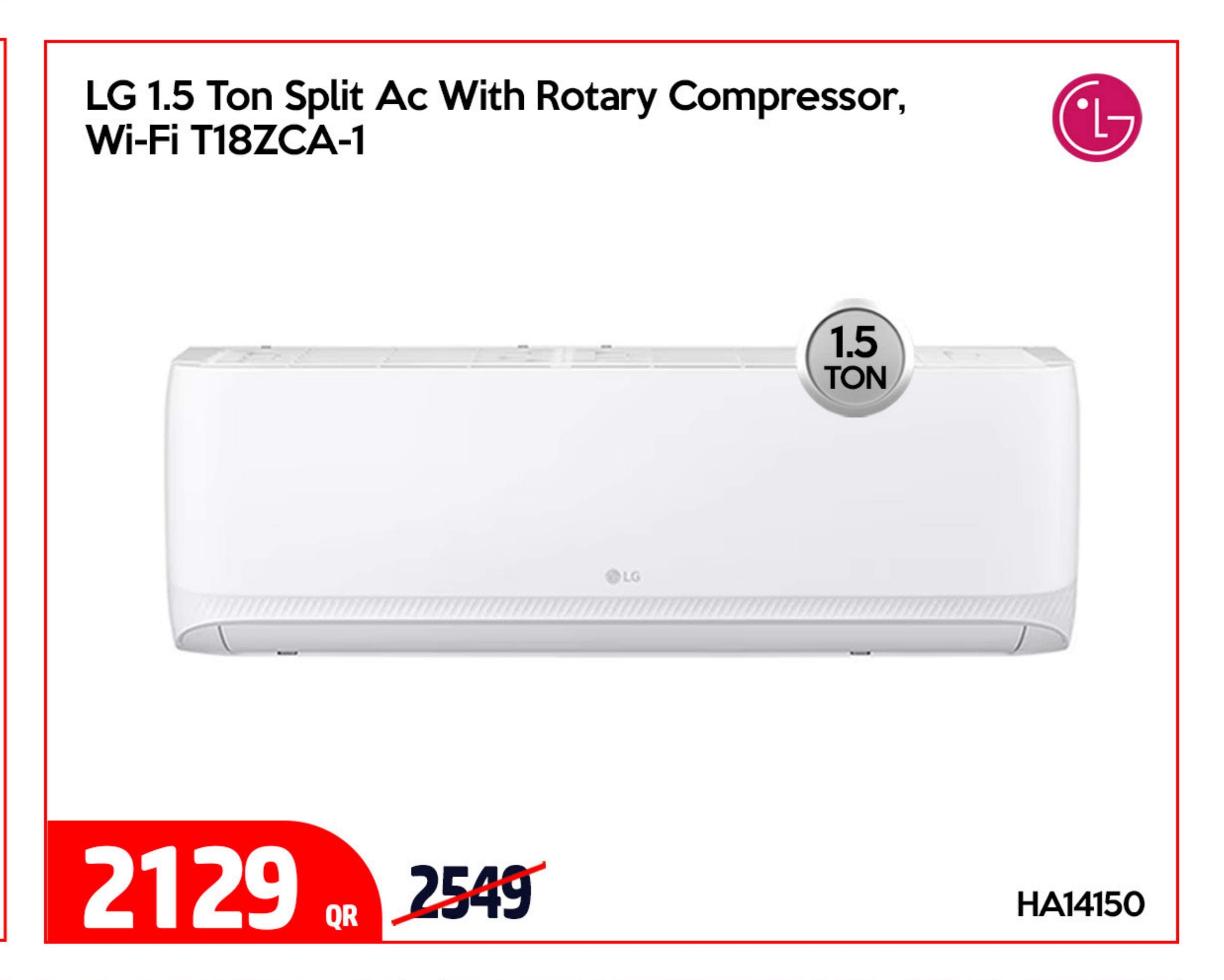 LG 1.5 Ton Split Ac With Rotary Compressor, Wi-Fi T18ZCA-1