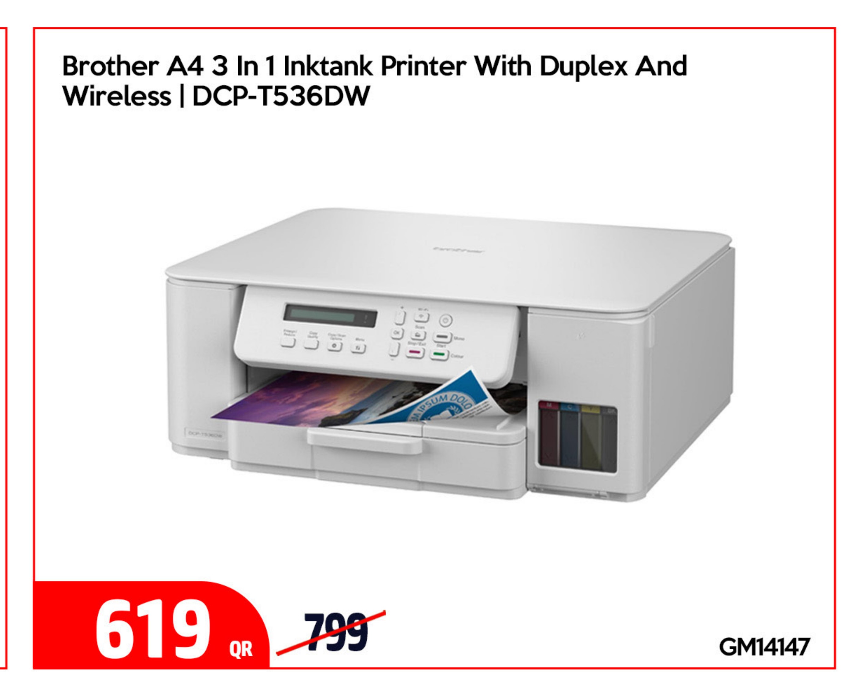 Brother A4 3 In 1 Inktank Printer With Duplex And Wireless | DCP-T536DW