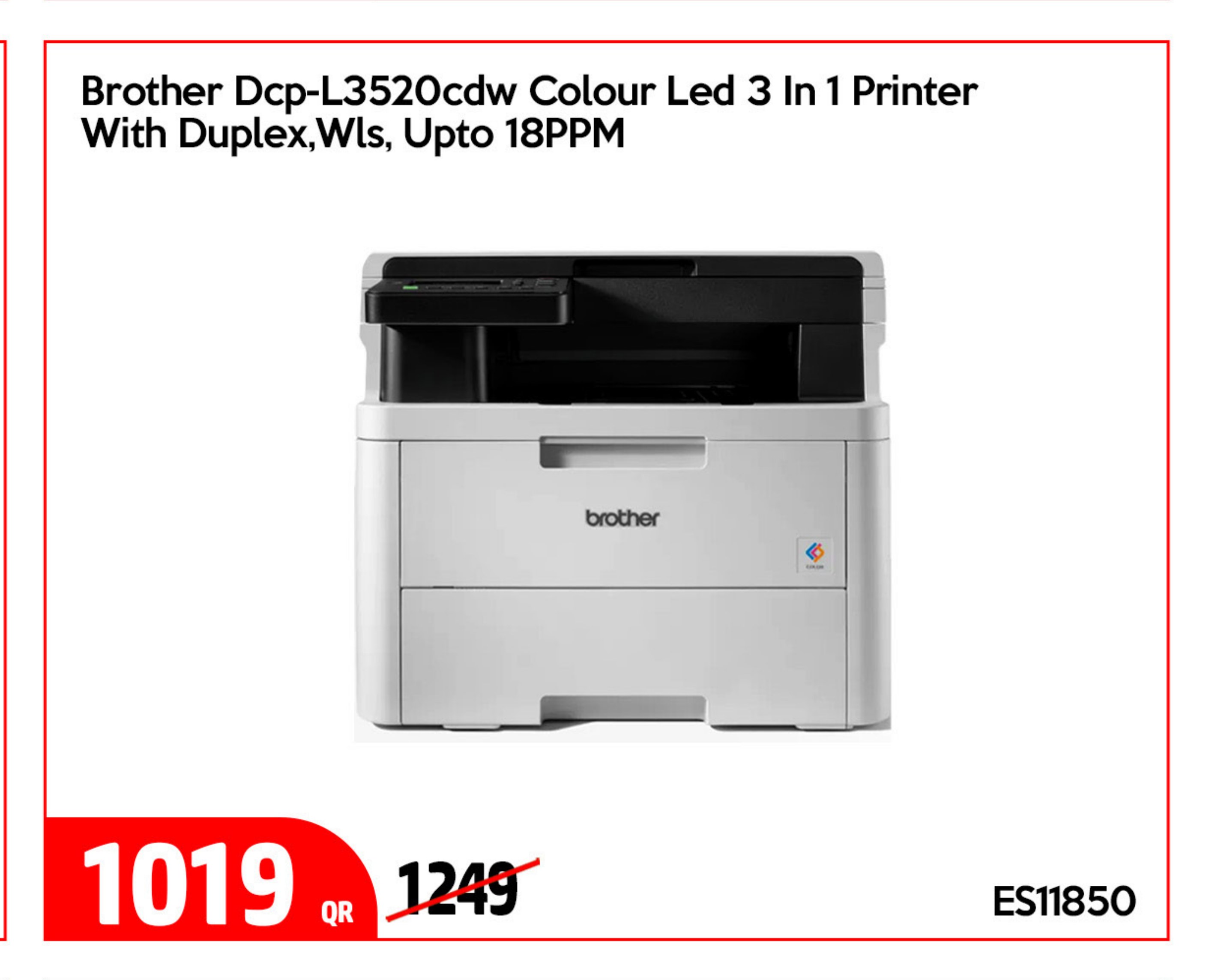 Brother Dcp-L3520cdw Colour Led 3 In 1 Printer With Duplex,Wls, Upto 18PPM