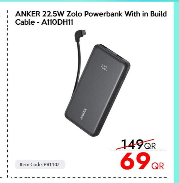 ANKER 22.5W Zolo Powerbank With in Build Cable - A110DH11