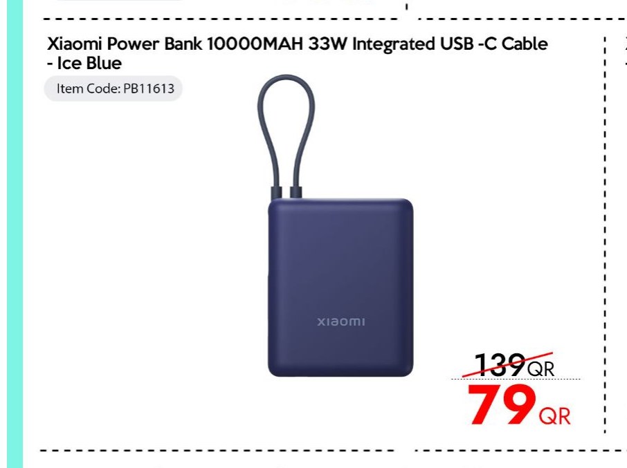Xiaomi Power Bank 10000MAH 33W Integrated USB -C Cable - Ice Blue